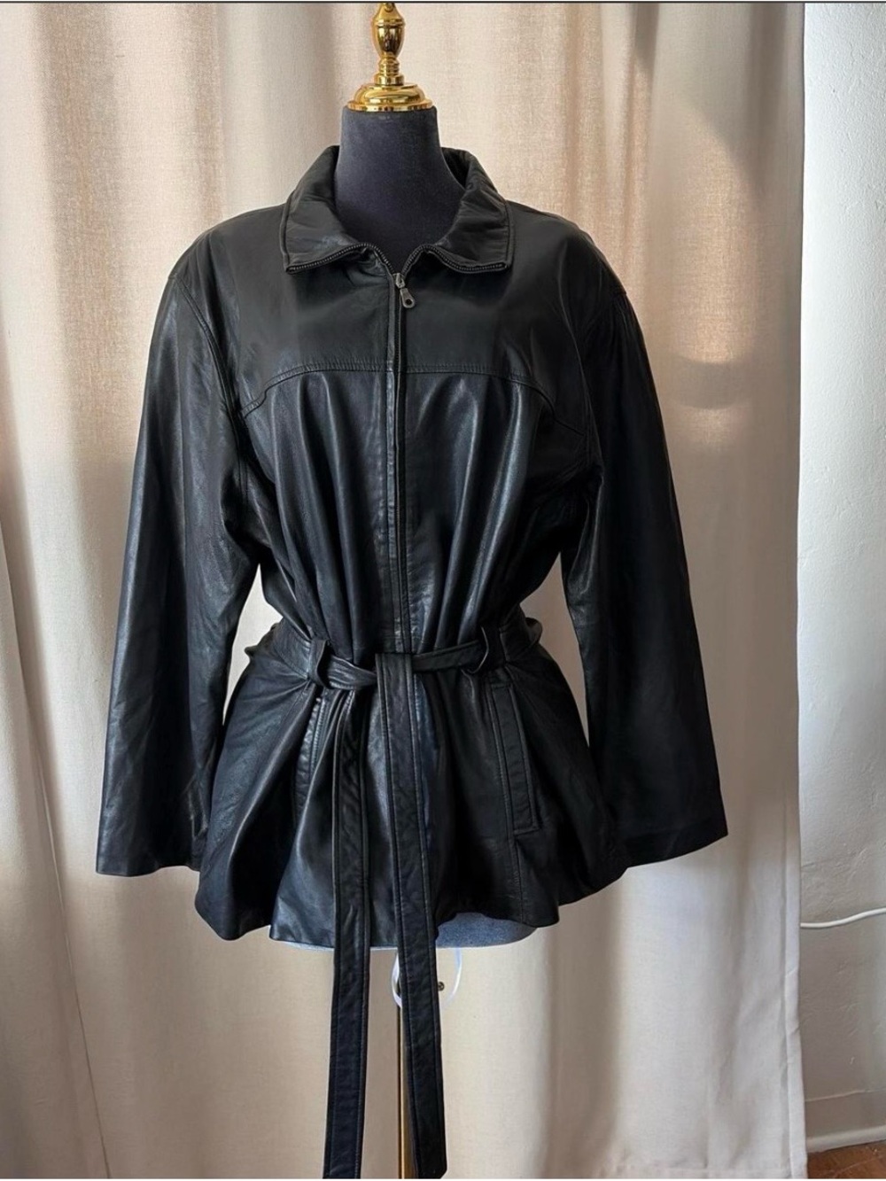 Jacqueline Ferrar Black Leather Belted Jacket